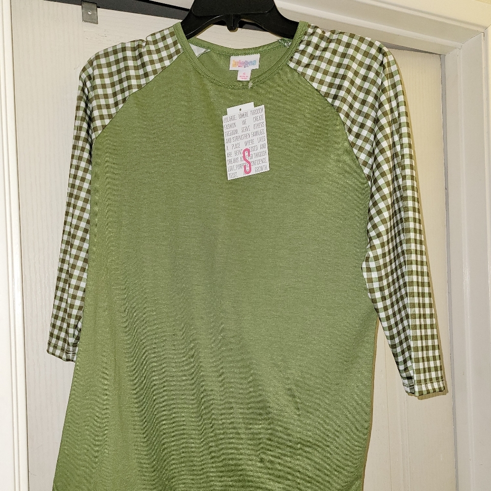 NWT, LuLaRoe S Randy: Green with Gingham Plaid